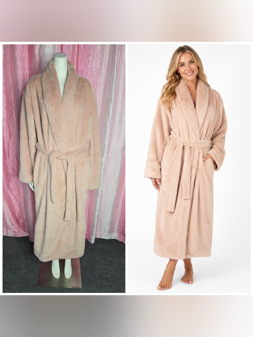 Minky Couture Blush Mauve Plush & Soft Faux Fur Luxurious Designer Robe Size M-L